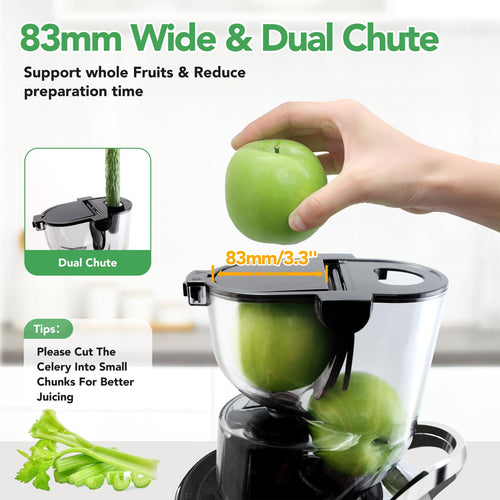 2025 Aeitto Extractor de Jugos Vertical de Masticado Lento para Frutas y Verduras, Portátil
