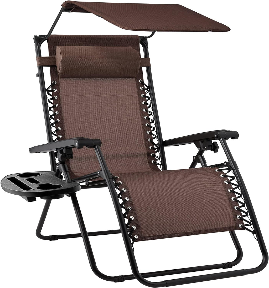 Best Choice Products – Silla Reclinable de Patio con Gravedad Cero, Ajustable y Plegable para Exteriores con Dosel, Almohada Cervical y Bandeja Lateral, Textileno – Azul Pavo Real