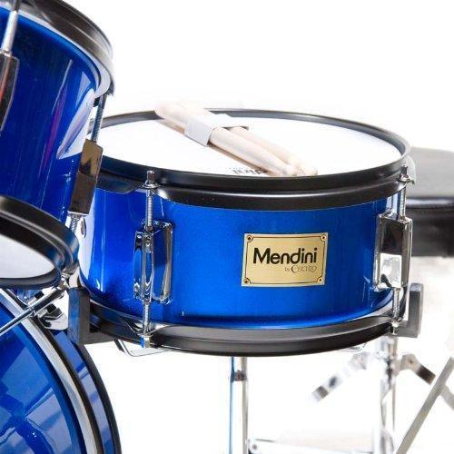 Set de Batería Mendini By Cecilio para Niños/Juveniles – 16 Pulgadas, 5 Piezas, Azul Metálico – Kit de Batería Inicial con Trono Ajustable, Platillo, Pedal y Baquetas – MJDS-5-BL