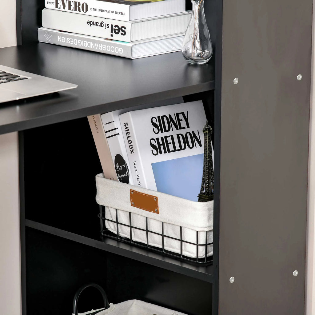 Escritorio de Ordenador Moderno de 120 cm con Estantería, Mesa de Estudio y Estación de Trabajo con 6 Estantes, Negro