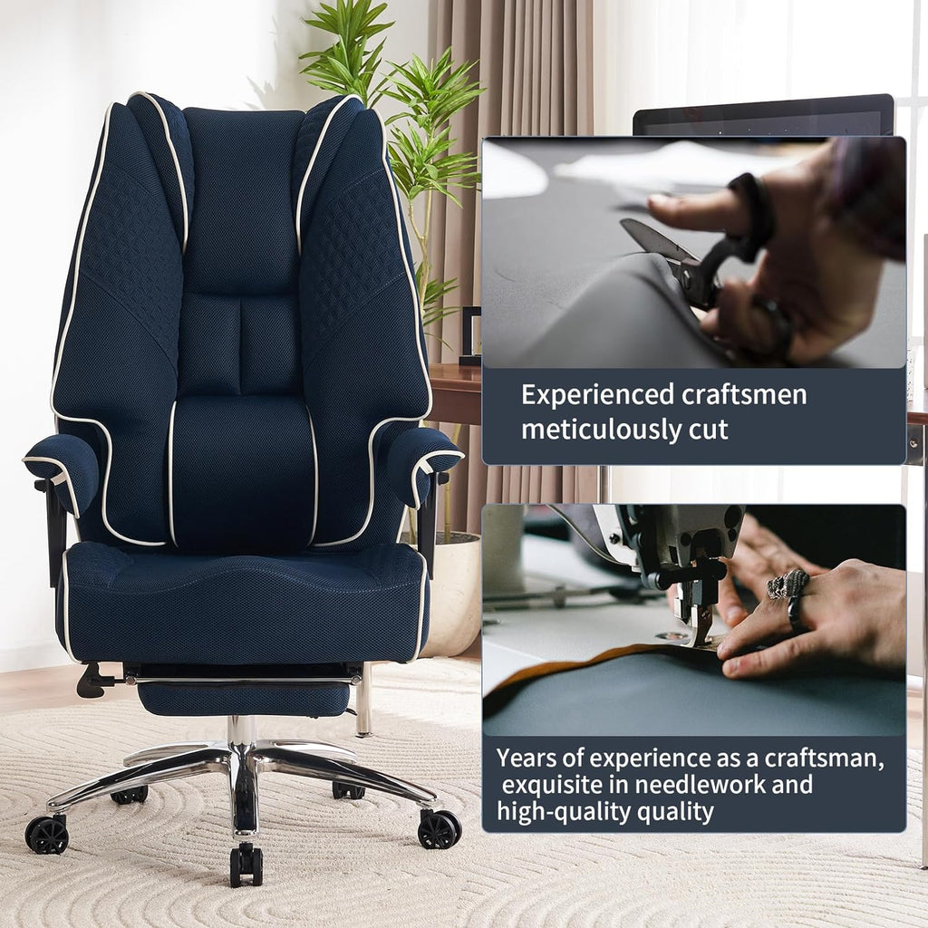 Silla de Oficina Alta y Ancha para 400 lbs, Silla Ejecutiva de Cuero con Respaldo Alto y Reposapiés, Silla Ergonómica con Soporte Lumbar para Aliviar el Dolor de Espalda Baja (Beige)