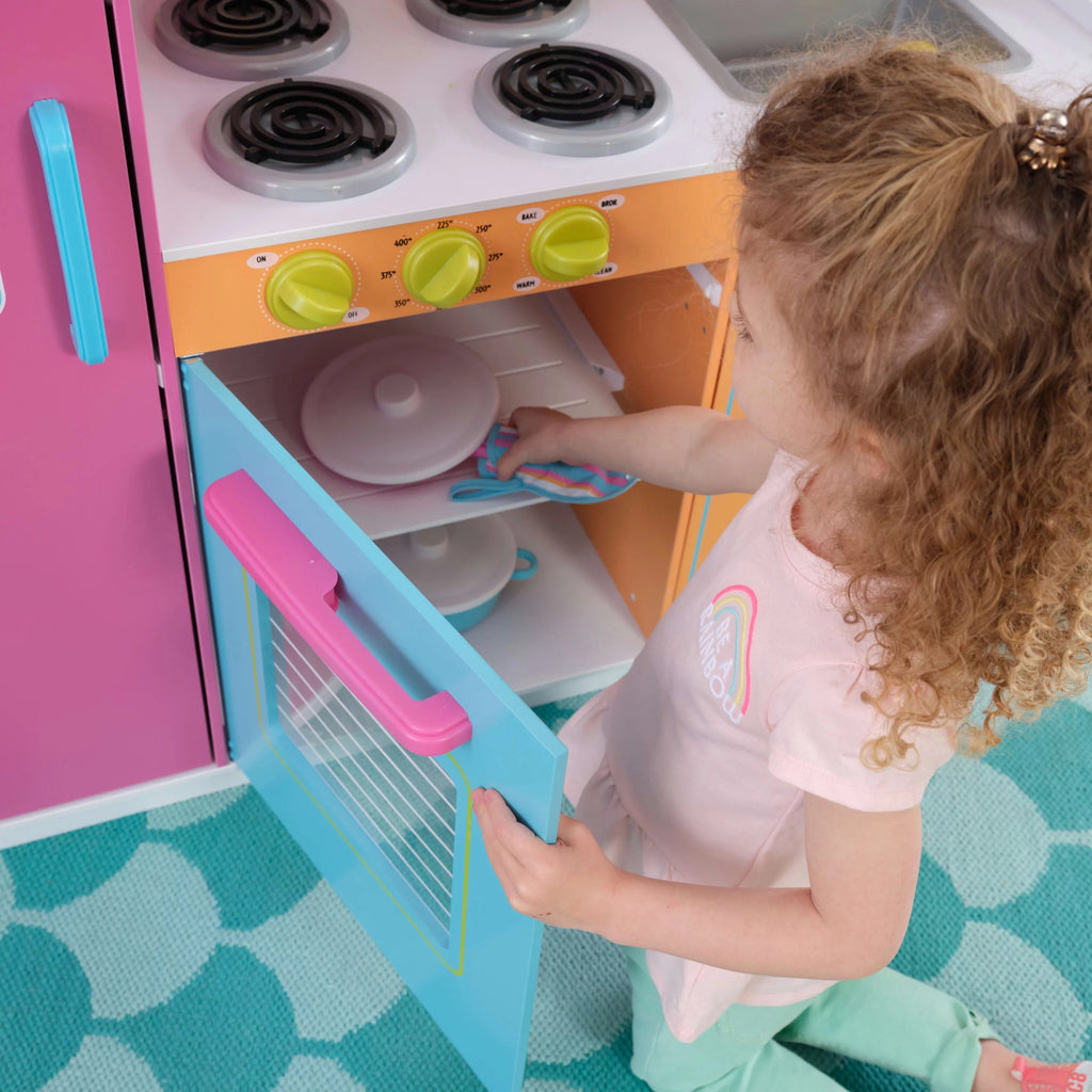 KidKraft Cocina de Juguete de Madera Deluxe Grande y Brillante para Niños, Colores Neón
