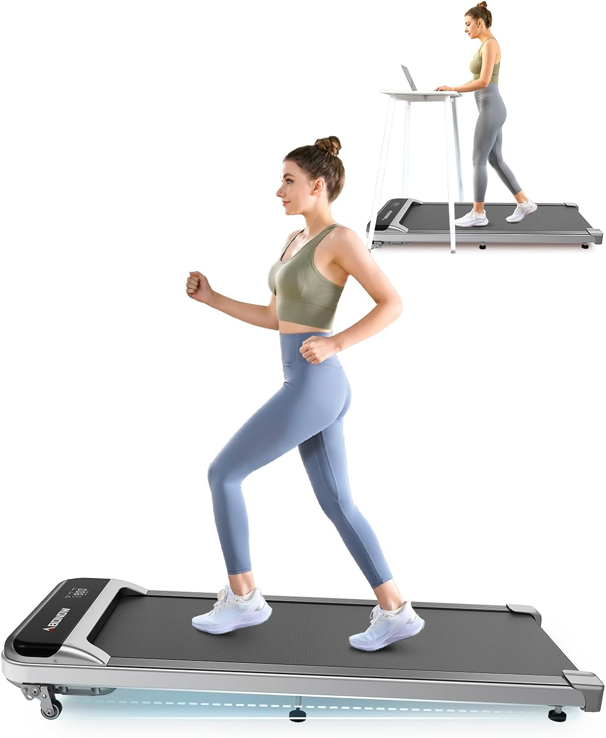 2025 Cinta de correr plegable con inclinación, cinta bajo escritorio para teletrabajo, 2.5 CV, portátil, capacidad 280 lbs (127 kg), control remoto, pantalla LED