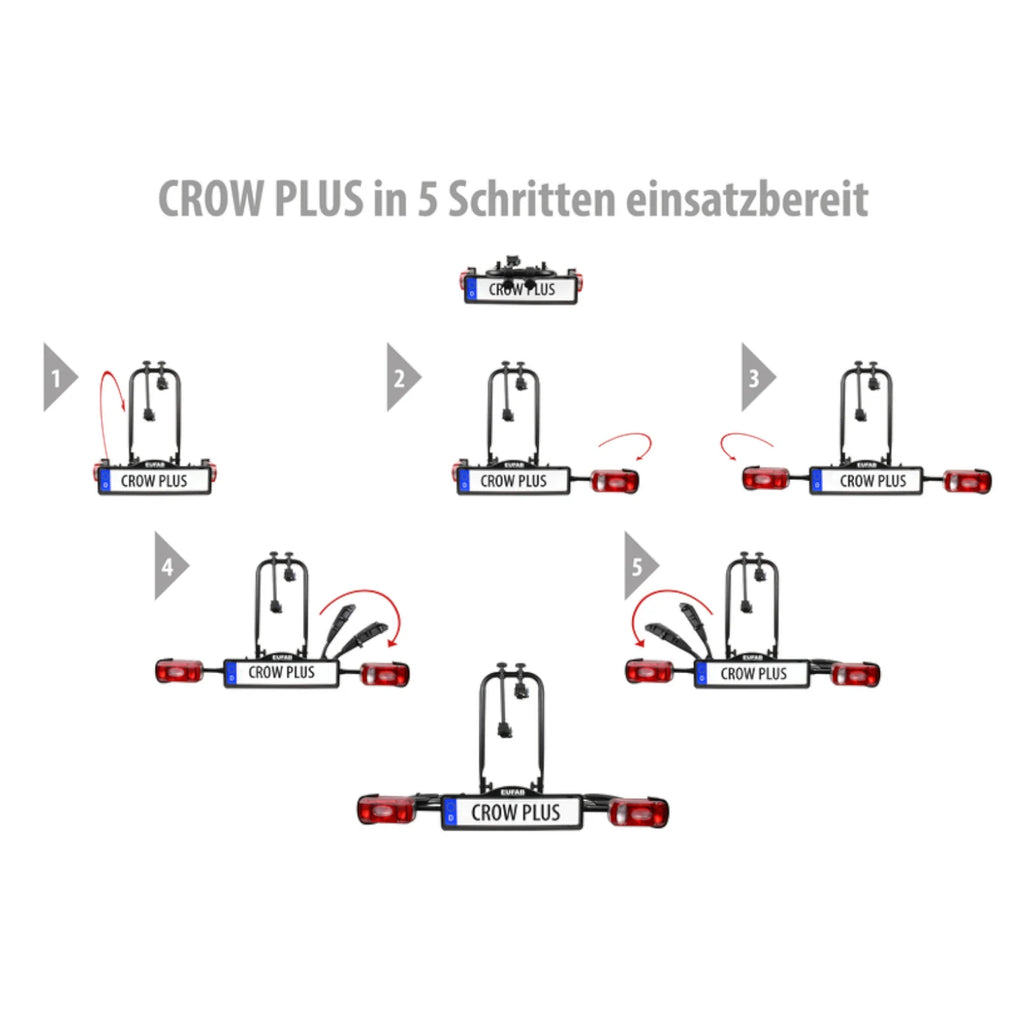 2025 EUFAB Portabicicletas para enganche – Modelo CROW PLUS – para 2 bicicletas / e-bikes hasta 50 kg, plegable