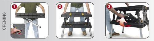 Keter – Banco de Trabajo Plegable Modelo 197283 para Sierra Ingleteadora, Herramientas y Accesorios de Carpintería con Abrazaderas de Madera de 12 Pulgadas Incluidas – Fácil Almacenamiento en Garage, Color Negro/Amarillo