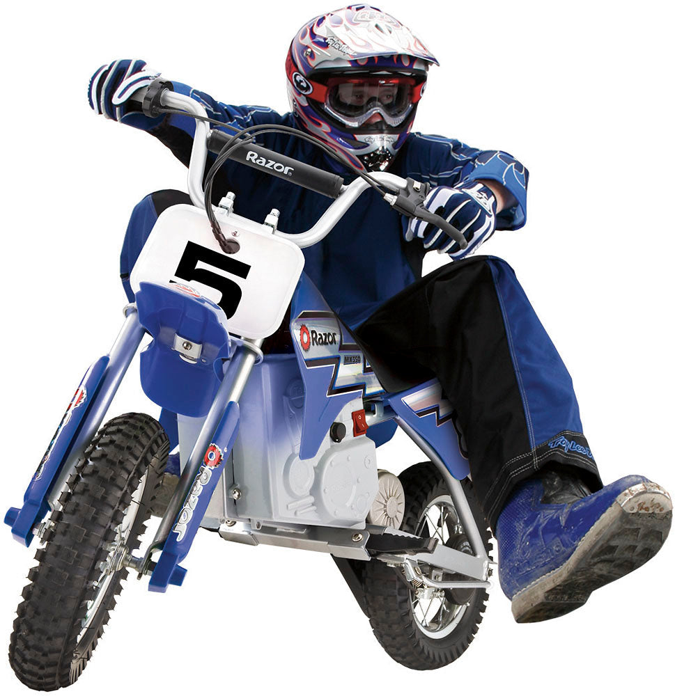 2025 Bicicleta Eléctrica Razor MX350 Dirt Rocket, Azul, Velocidad Máxima de 22 km/h y Alcance de hasta 11 km – Tamaño Pequeño