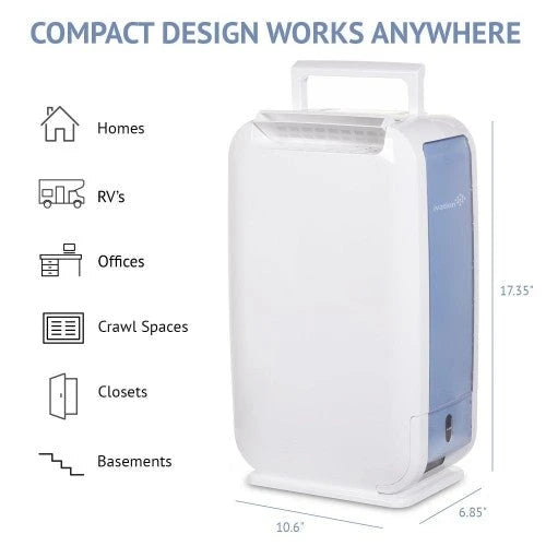 Deshumidificador desecante compacto y silencioso Ivation de 13 pintas para áreas pequeñas – con manguera de drenaje continuo para espacios reducidos, baño, ático, espacio de arrastre y closets – para espacios de hasta 25 metros cuadrados (