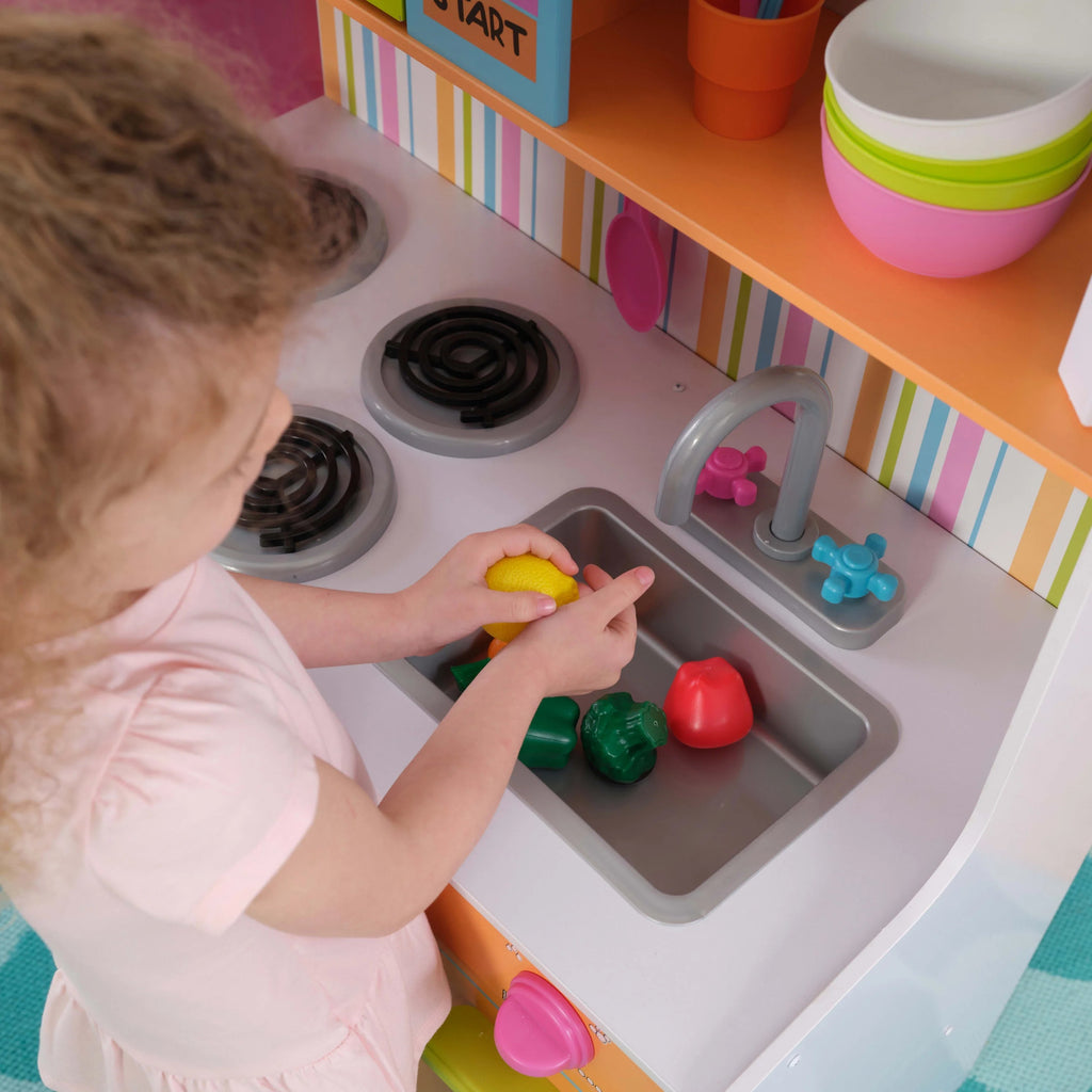 Cocina de Juguete KidKraft Deluxe Big and Bright de Madera para Niños, Colores Neón