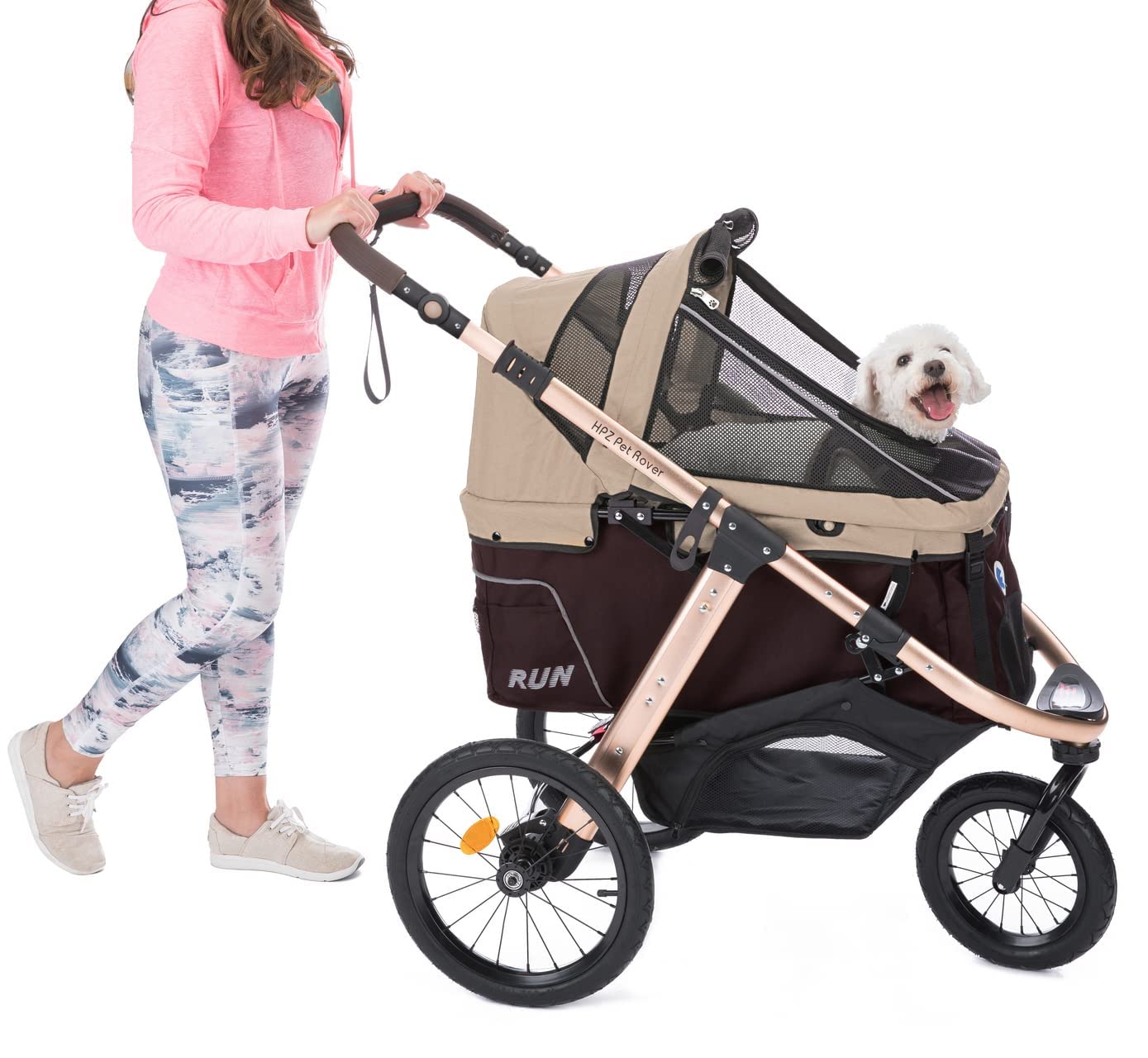 Coche Deportivo para Correr con Ruedas de Goma Confort / Entrada sin Cremallera / Plegado Rápido con Una Mano / Estructura de Aluminio para Perros, Gatos y Mascotas Pequeñas o Medianas (Camuflaje Verde)