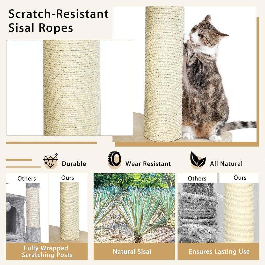 Árbol para Gatos Grande, Torre de Múltiples Niveles con Poste de Sisal, Hamaca, Cesta Colgante y Alfombrillas Desmontables y Lavables, Perfecto para Gatos Grandes