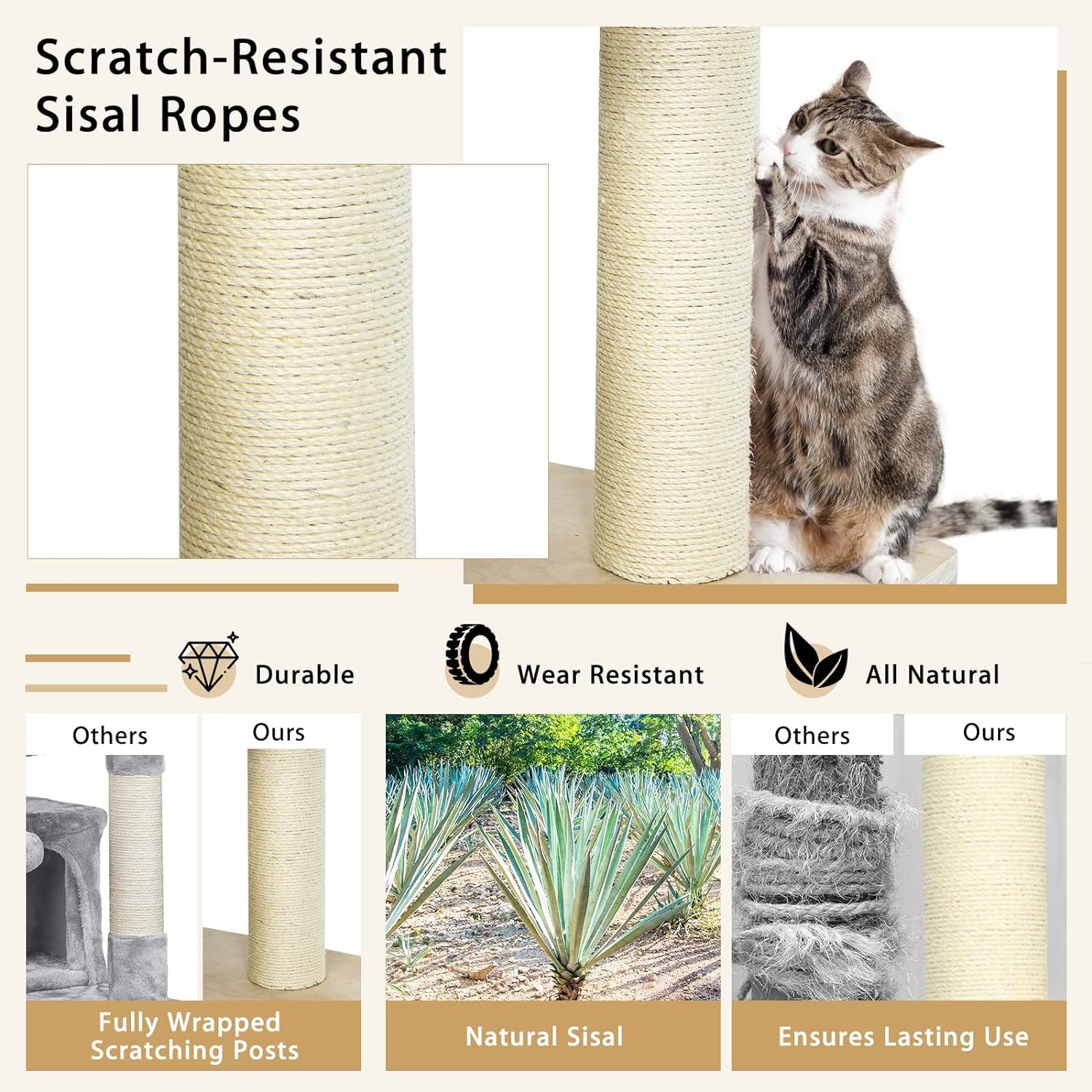 Árbol para Gatos Grande, Torre de Múltiples Niveles con Poste de Sisal, Hamaca, Cesta Colgante y Alfombrillas Desmontables y Lavables, Perfecto para Gatos Grandes