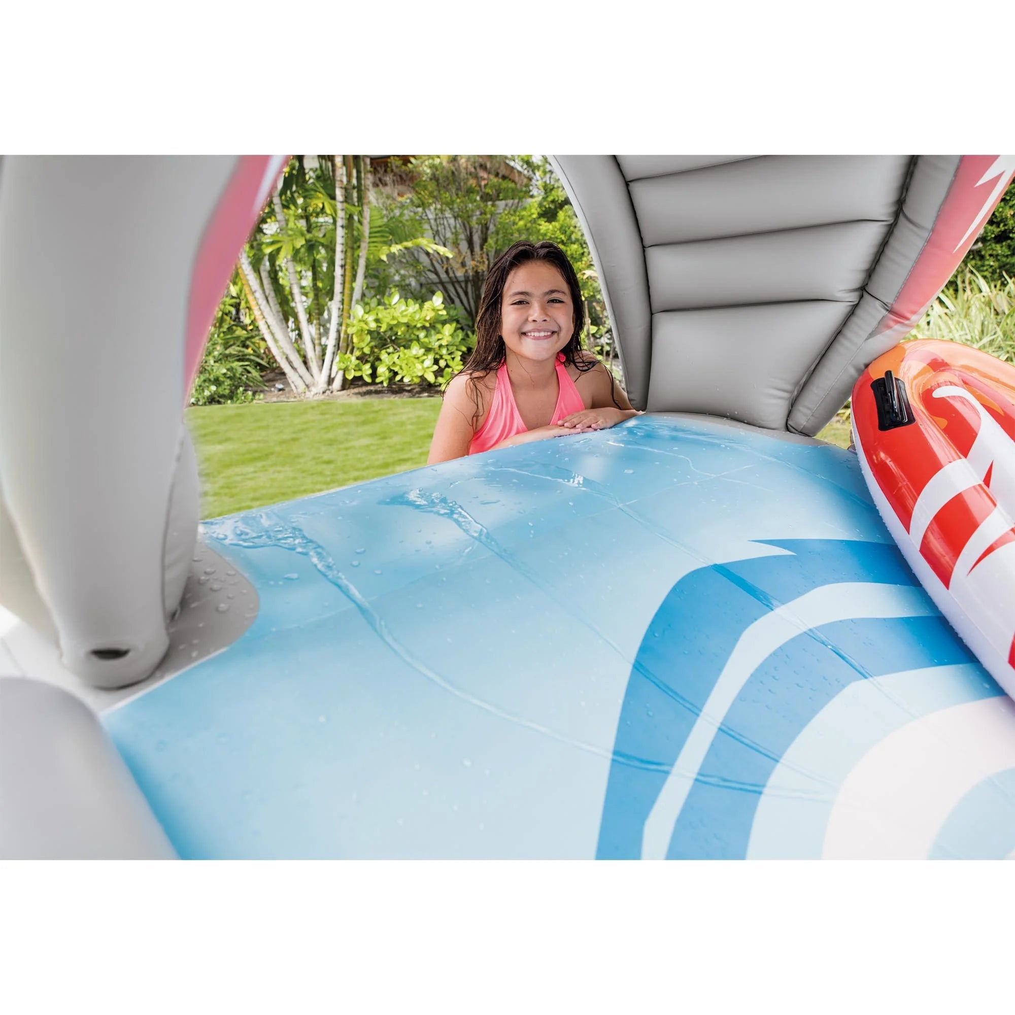 Tobogán de Agua Inflable para Patio Trasero Intex con Surf Riders y Bomba de Aire Eléctrica