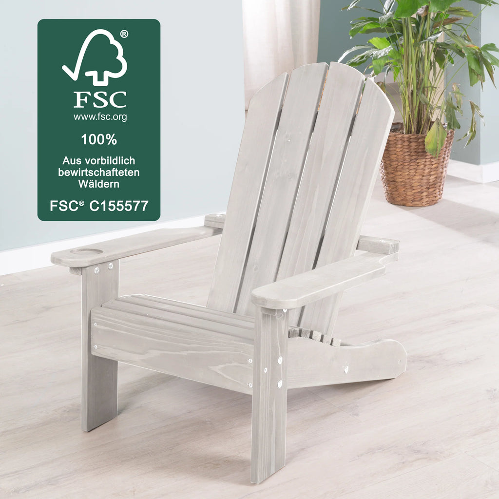 Silla infantil para exteriores "Silla de cubierta" – Silla de cubierta de madera certificada FSC – Acabado en gris grabado