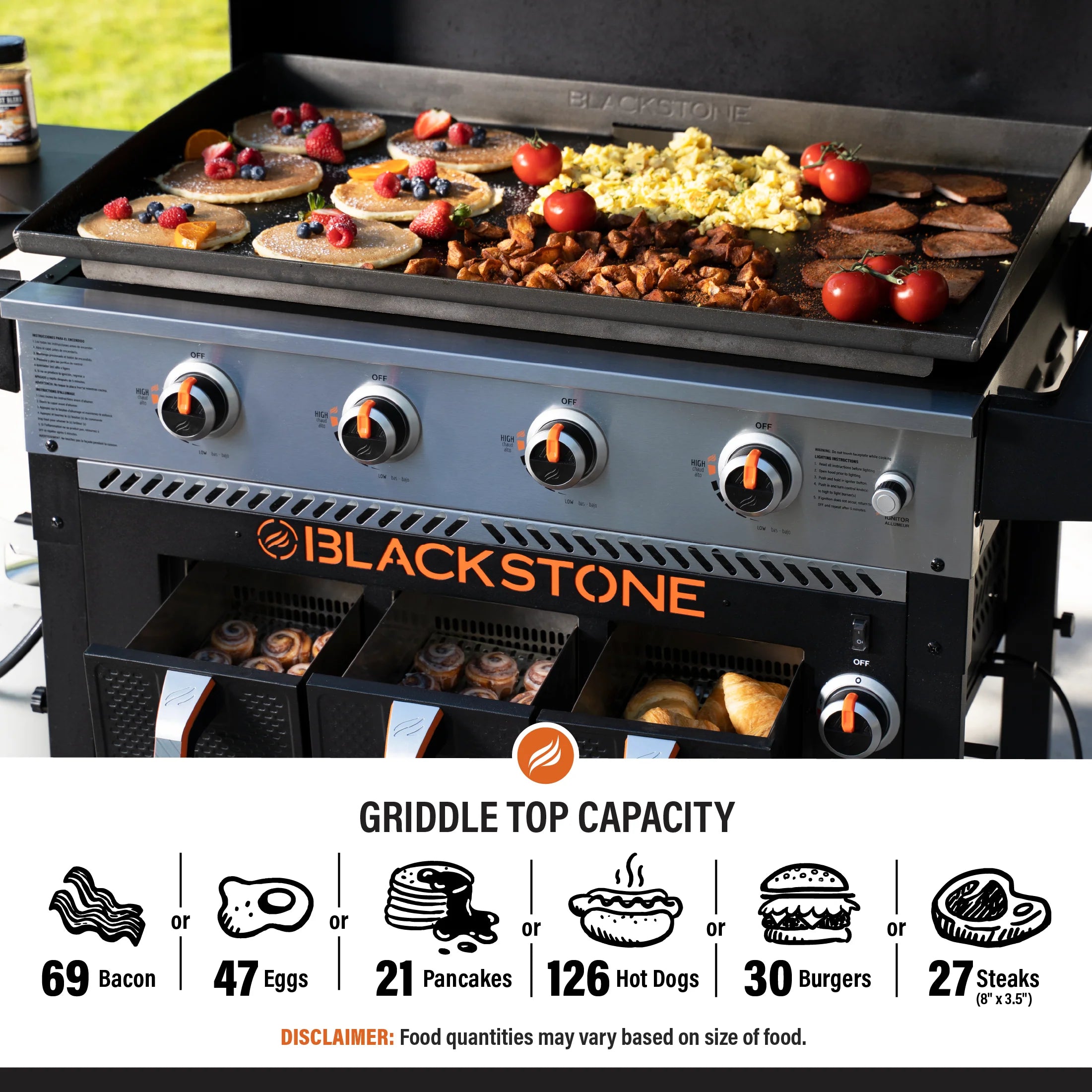 2025 Plancha Blackstone de 36" con 4 quemadores a gas propano, freidora de aire y tapa
