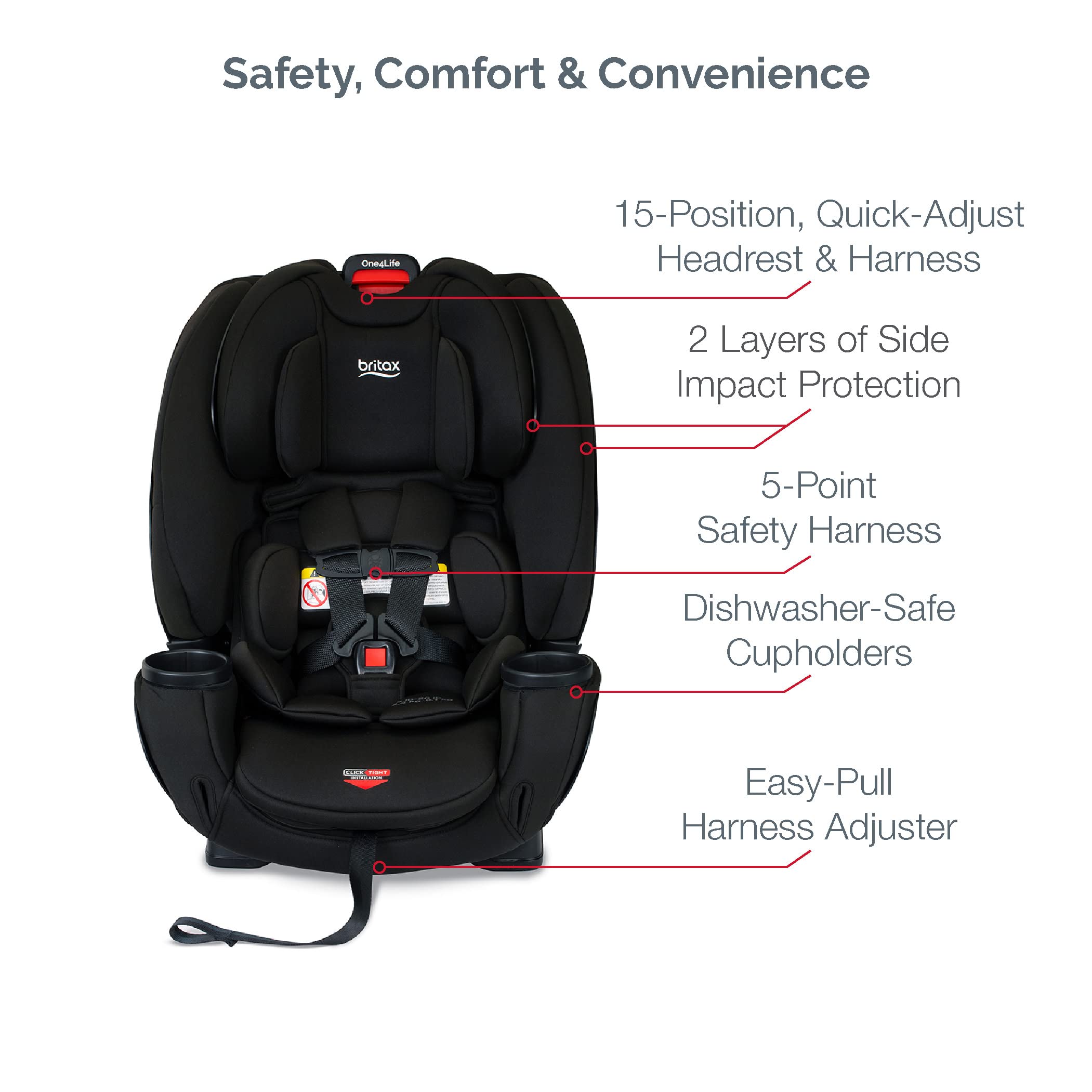 2025 Britax One4Life Asiento de Auto Convertible ClickTight, Eclipse Negro