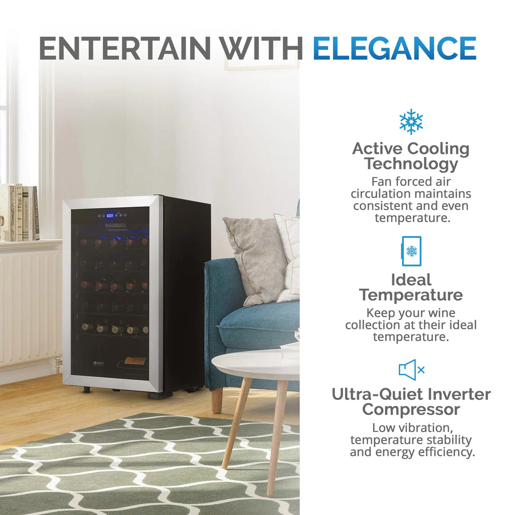 2025 Refrigerador de Vinos Independiente Newair® de Acero Inoxidable – 33 Botellas – 18,9"