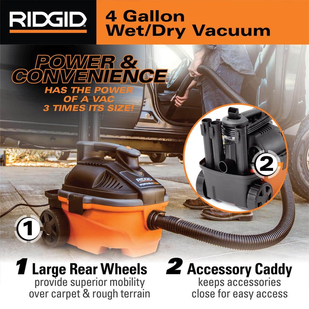 2025 Aspiradora Portátil Húmeda/Seca de 4 Galones 5.0 HP Pico con Filtro de Polvo Fino, Manguera, Accesorios y Kit Premium para Limpieza de Automóviles WD4070C