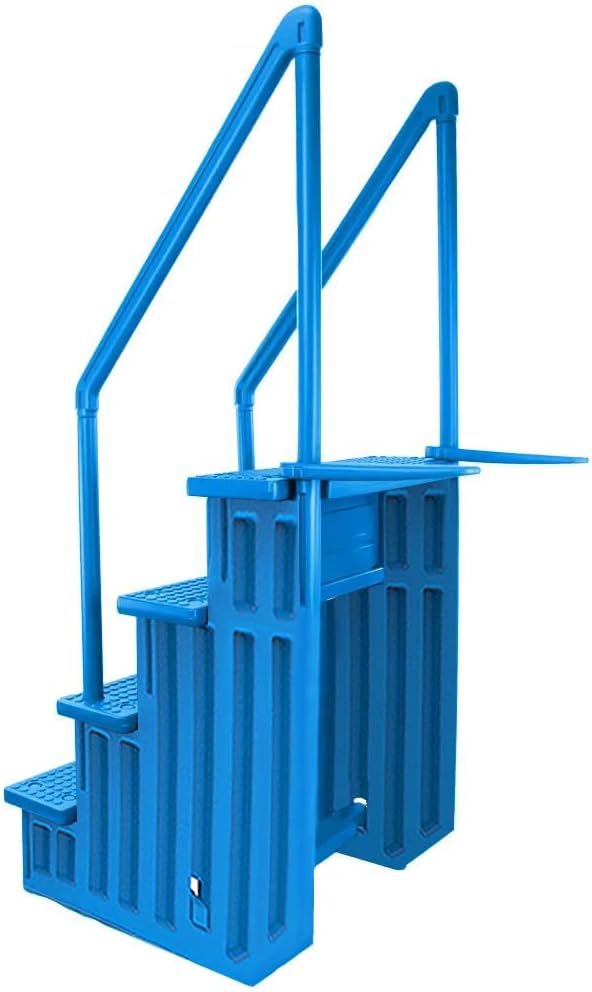 Escalones antideslizantes Aqua Select para piscinas elevadas | Azul | Para piscinas sobre tierra | Se pueden montar en terrazas de 48" a 54" de altura | Escalera de seguridad con capacidad hasta 250 lbs