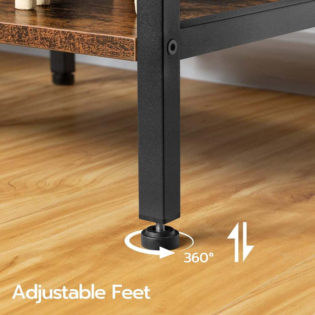 Mueble para TV con Enchufes Integrados para TVs de hasta 75 Pulgadas, Mesa Consola con Estantes Abiertos, Centro de Entretenimiento Industrial para Sala o Dormitorio, Color Marrón Rústico y Negro BF60DS01