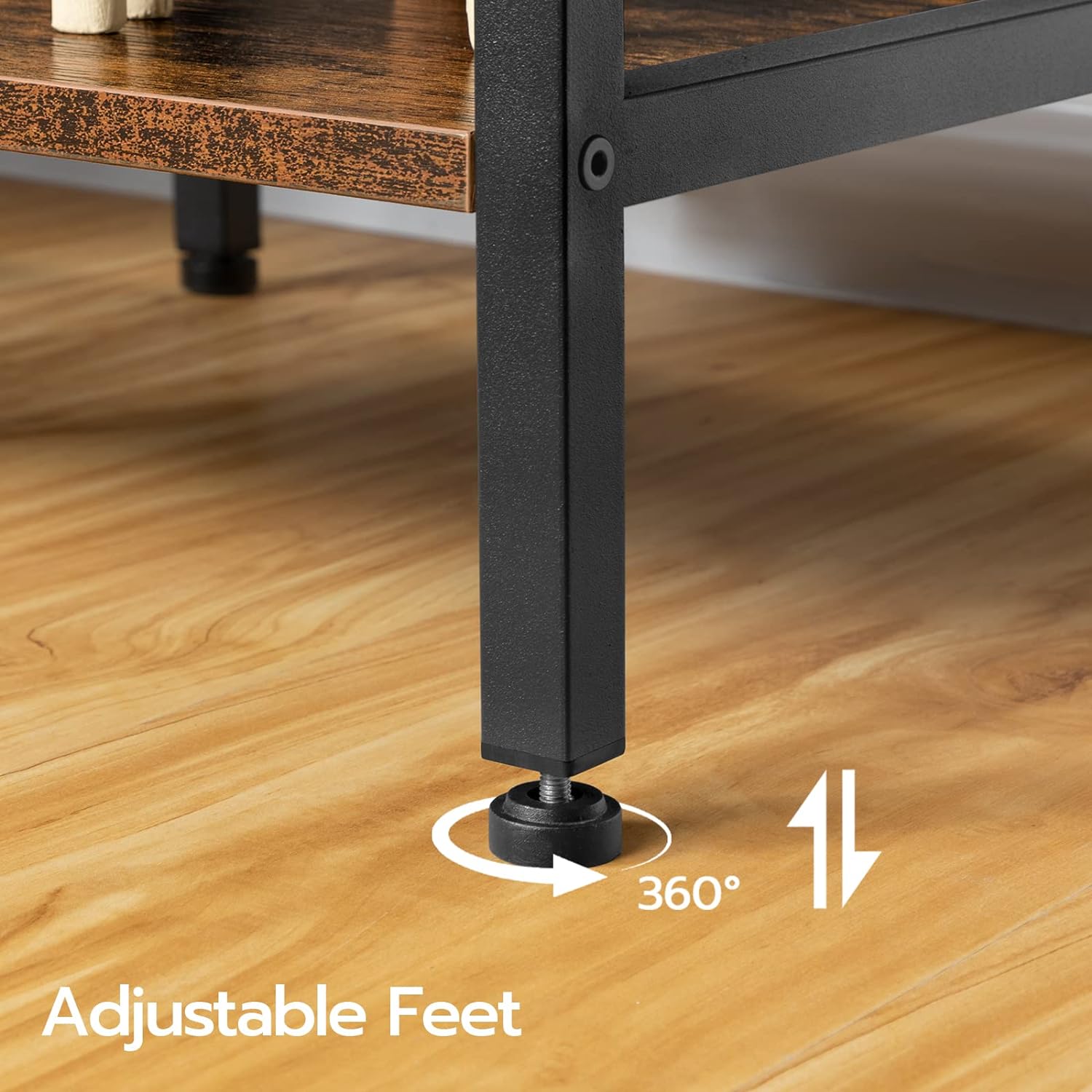Mueble para TV con Enchufes Integrados para TVs de hasta 75 Pulgadas, Mesa Consola con Estantes Abiertos, Centro de Entretenimiento Industrial para Sala o Dormitorio, Color Marrón Rústico y Negro BF60DS01