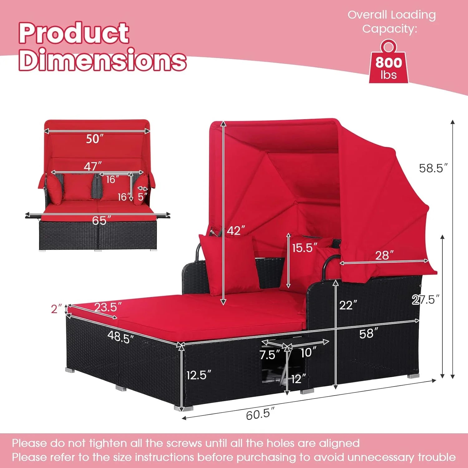 RELAX4LIFE Cama de Jardín Exterior con Dosel, Tumbona de Resina Trenzada con Cojines, 4 Almohadas y 2 Bandejas Laterales Retráctiles, Cama Lounge para 2 Personas para Piscina, Porche, Jardín, Cama de Exterior de Ratán (Turquesa)