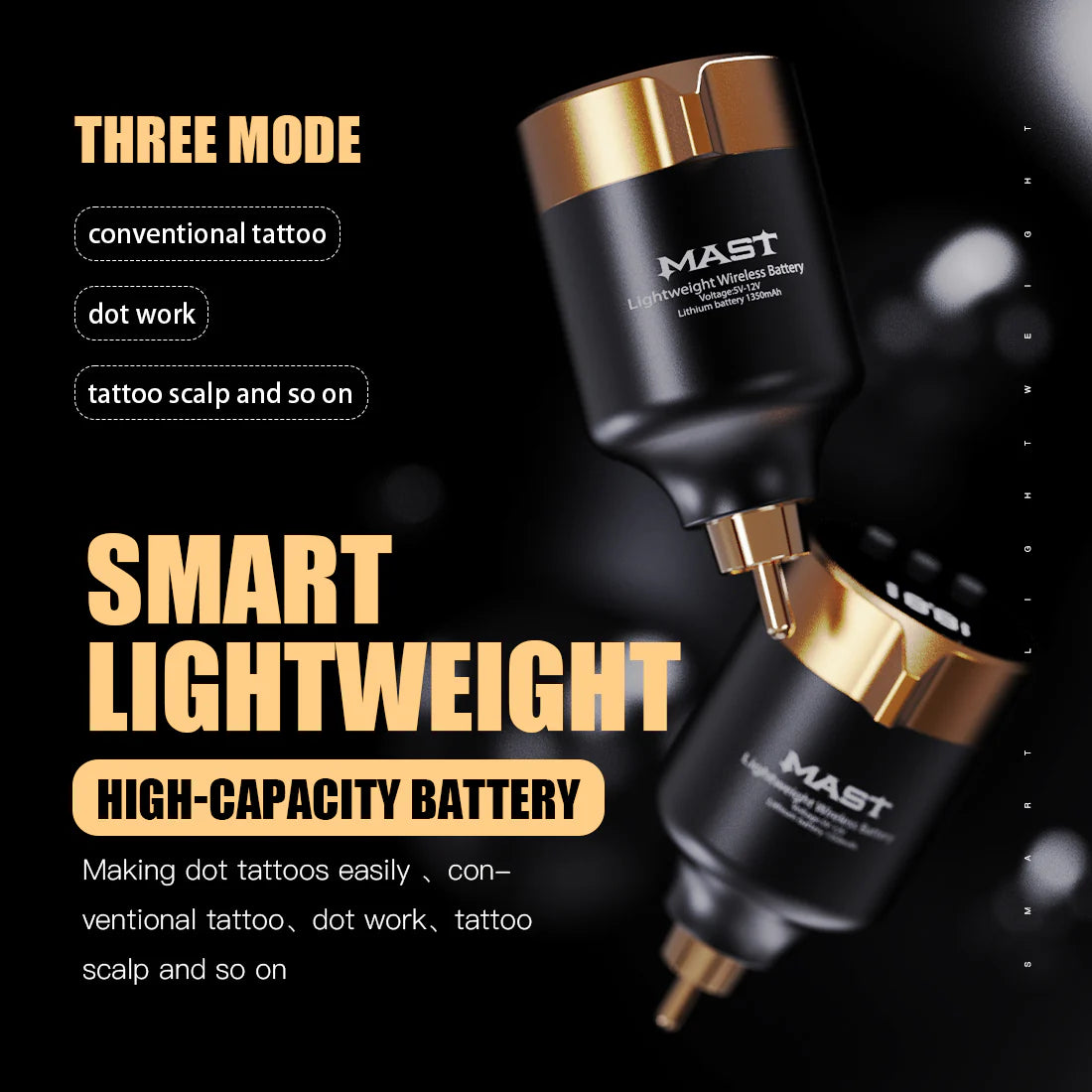 Dragonhawk T1 Fuente de Alimentación Inalámbrica para Tatuajes (Negro y Dorado)