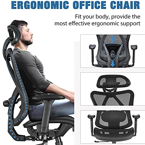 2025 Silla de Oficina Ergonómica SUNNOW, Silla de Escritorio de Malla, Silla Ejecutiva de Respaldo Alto