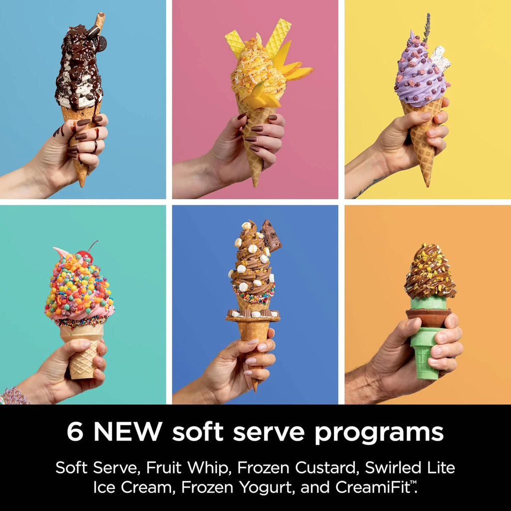 2025 Máquina de helados y crema suave Ninja Swirl by CREAMi, sorbetes, batidos, yogur helado, programa bajo en calorías y más, 13 en 1, con palanca de crema suave, (2) recipientes CREAMi Swirl de 16 oz, para niños y todas las edades, modelo NC701