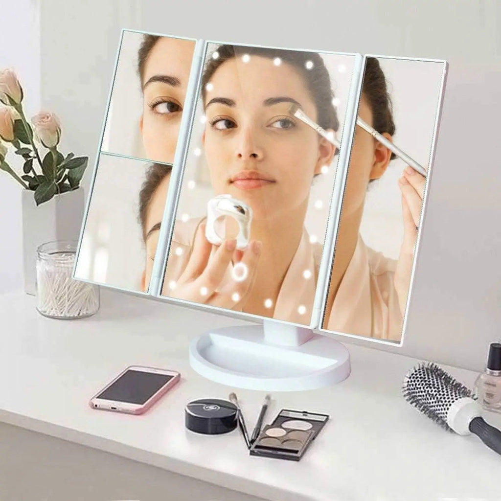 Espejo de Maquillaje Iluminado Espejo de Tocador Inteligente con Luces, 10X de Magnificación, Ajustable, 22 Luces LED