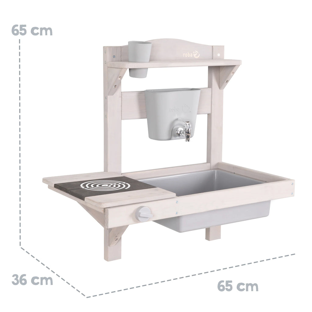 Cocina colgante de juego y barro con accesorios – Madera certificada FSC – Acabado en gris grabado