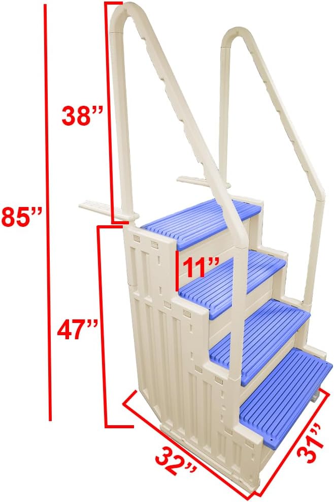 Escalones antideslizantes Aqua Select para piscinas elevadas | Azul | Para piscinas sobre tierra | Se pueden montar en terrazas de 48" a 54" de altura | Escalera de seguridad con capacidad hasta 250 lbs