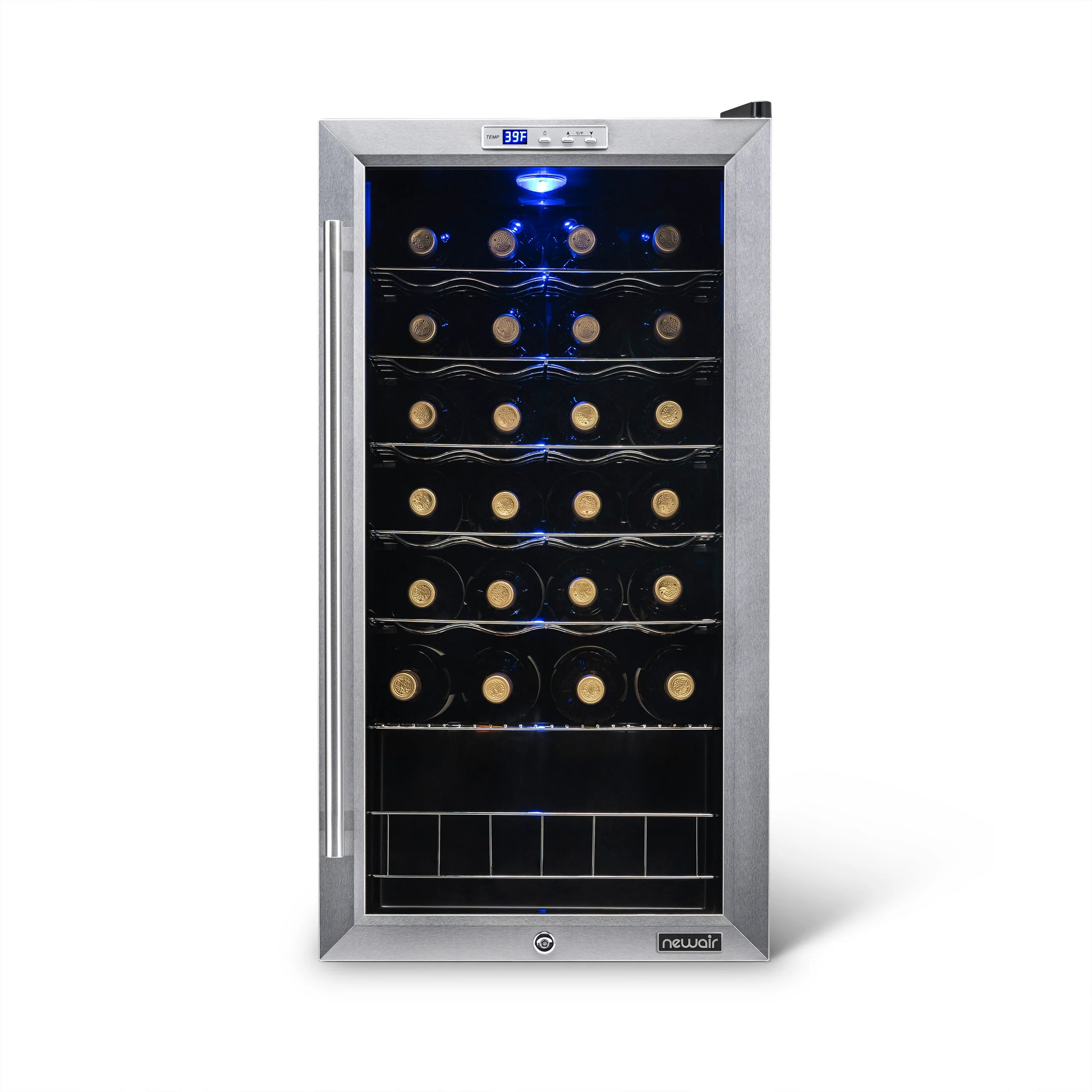 2025 Newair® Refrigerador de Vinos Independiente de Acero Inoxidable – 27 Botellas – 16,9"