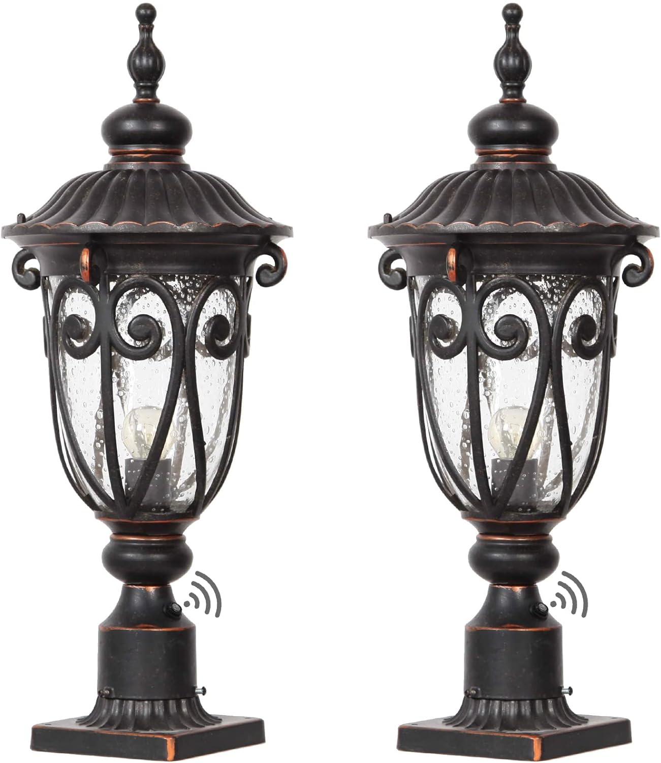 Luz de Pared Exterior Grande de 23" para Porche, Paquete de 2, Lámpara de Pared de Aluminio para Exterior, Farol Vintage de Bronce con Pantalla de Vidrio Transparente con Burbujas para Garaje