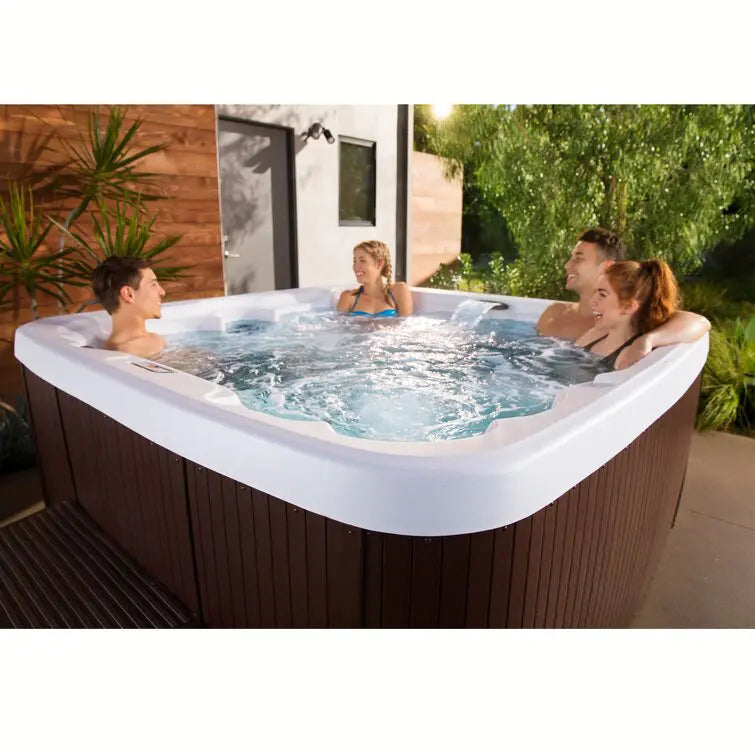 Lifesmart Spas - Spa cuadrado Plug and Play 110 Voltios, 7 personas, 22 chorros con ozonizador – Color Espresso