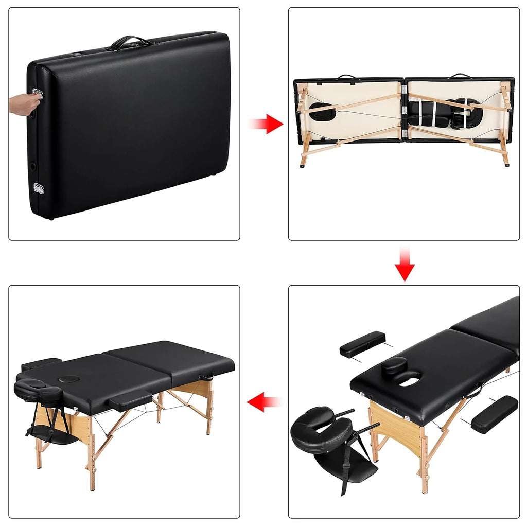 Mesa de Masajes Yaheetech – Mesa Plegable Portátil para Tratamientos, Pestañas, Spa – Mesa de Masaje Ajustable en 2 Secciones con Bolsa No Tejida, 24 pulgadas, Negra
