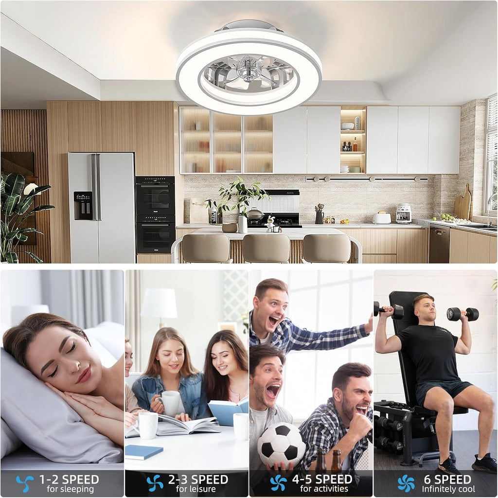 Ventilador de Techo con Luz 40.5 cm, Ventilador Silencioso de 20 W, Regulable 3000K-4000K-6500K, 6 Velocidades con Control Remoto, Temporizador, Memoria de Luz, Ventilador Reversible