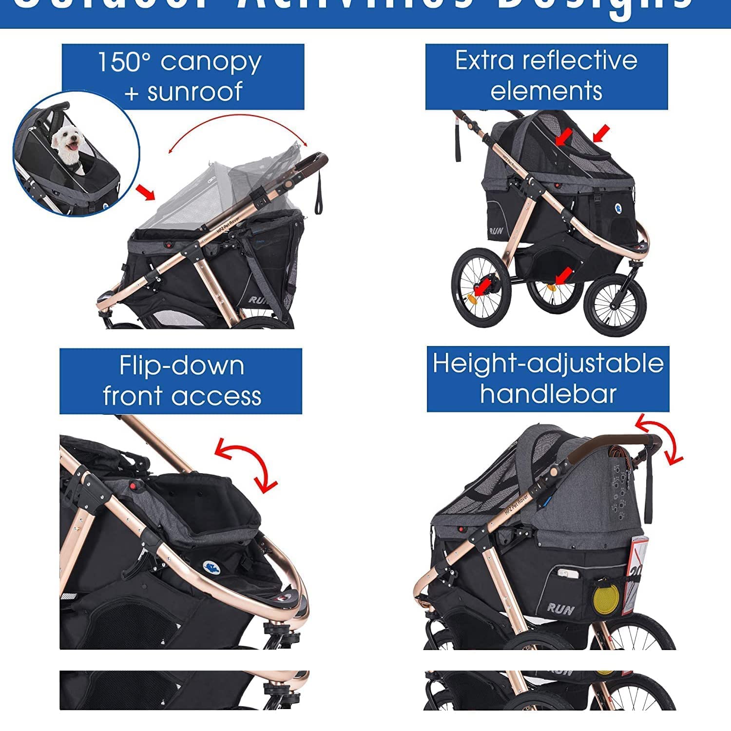 Coche Deportivo para Correr con Ruedas de Goma Confort / Entrada sin Cremallera / Plegado Rápido con Una Mano / Estructura de Aluminio para Perros, Gatos y Mascotas Pequeñas o Medianas (Camuflaje Verde)