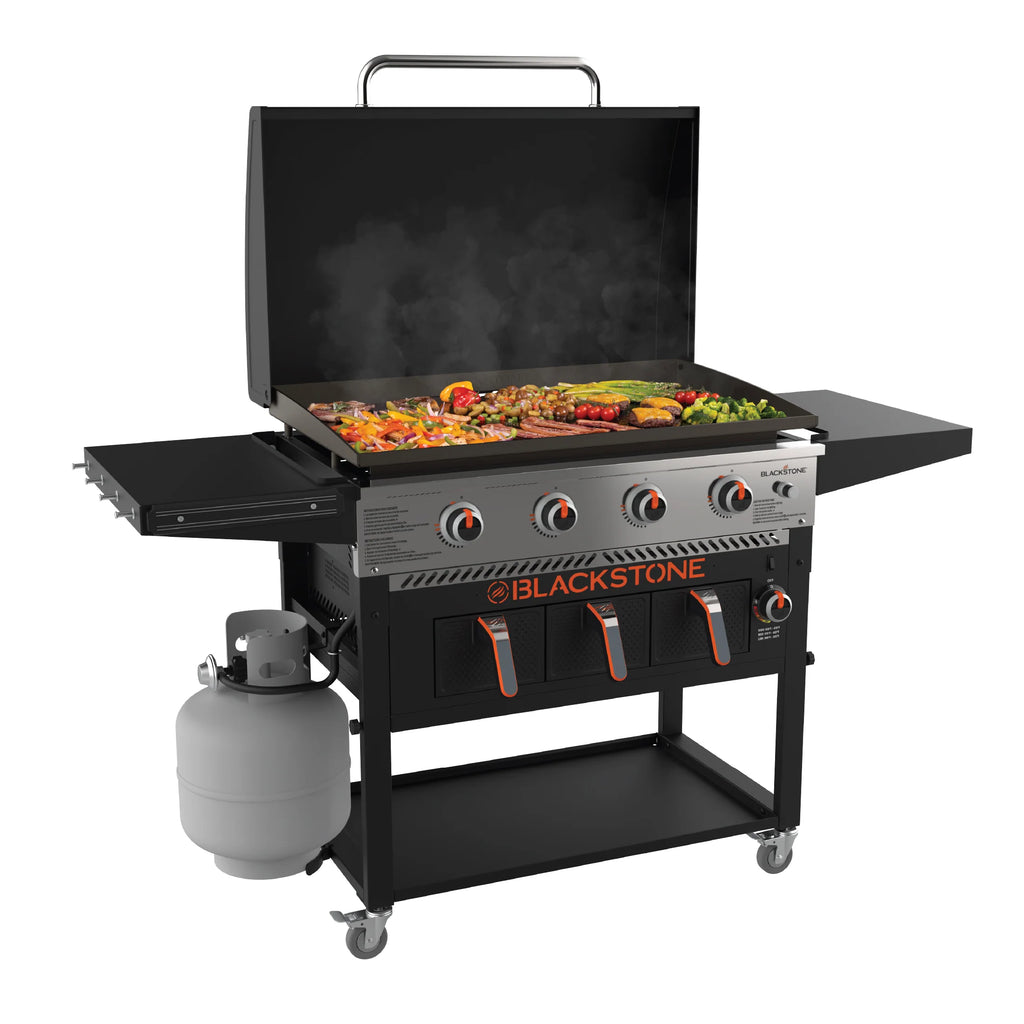 2025 Plancha Blackstone de 36" con 4 quemadores a gas propano, freidora de aire y tapa