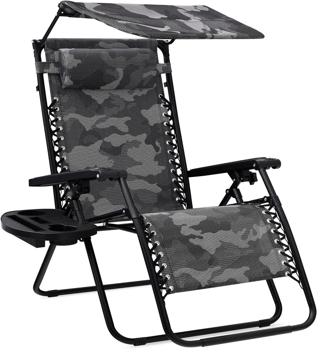 Best Choice Products – Silla Reclinable de Patio con Gravedad Cero, Ajustable y Plegable para Exteriores con Dosel, Almohada Cervical y Bandeja Lateral, Textileno – Azul Pavo Real