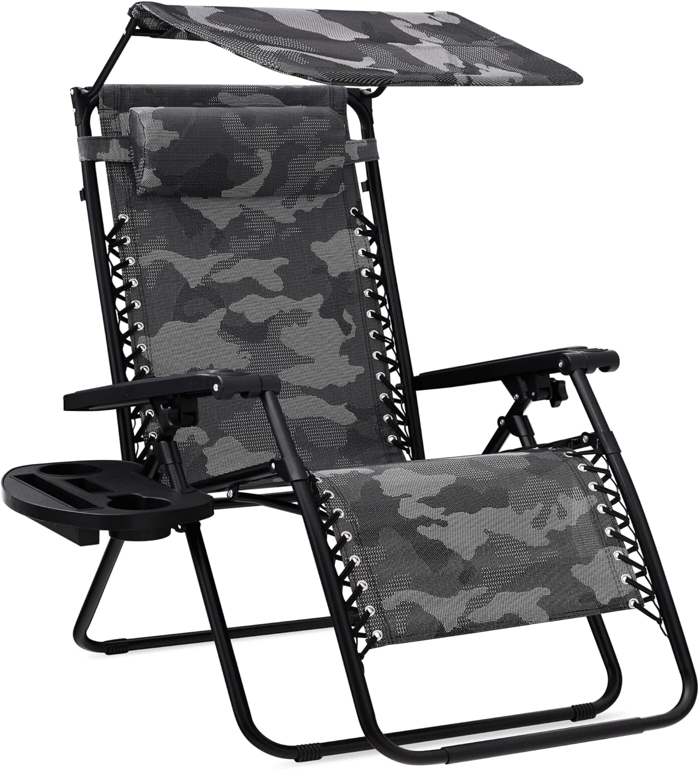 Best Choice Products – Silla Reclinable de Patio con Gravedad Cero, Ajustable y Plegable para Exteriores con Dosel, Almohada Cervical y Bandeja Lateral, Textileno – Azul Pavo Real