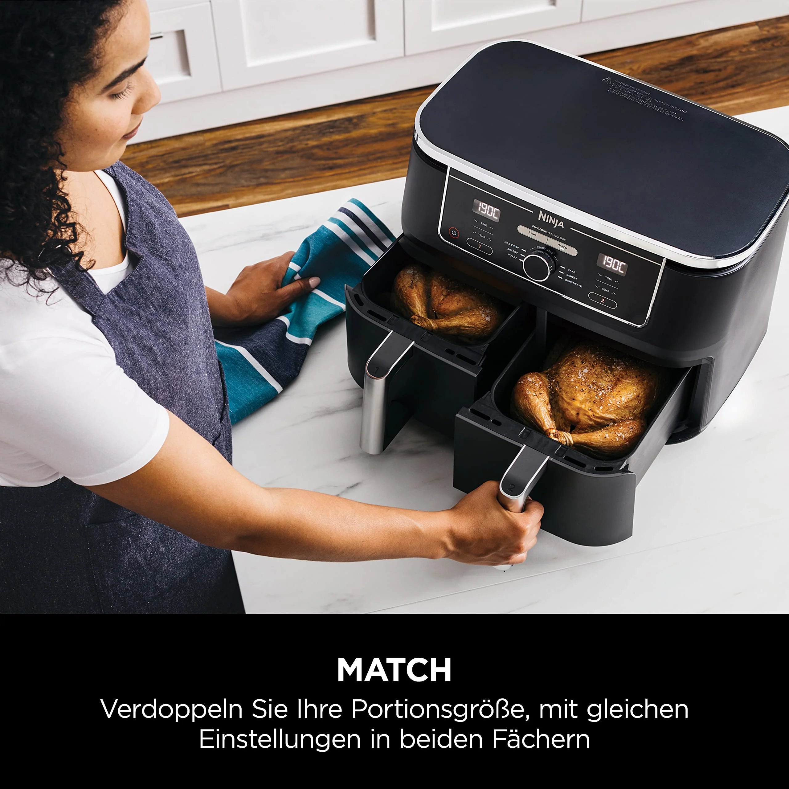 2025 Ninja Foodi MAX Freidora de Aire Digital Doble Zona, 9,5 L, 2 Compartimentos, Recubrimiento Antiadherente, Cestas Aptas para Lavavajillas, 6 en 1, 8 Porciones, Negro AF400EU