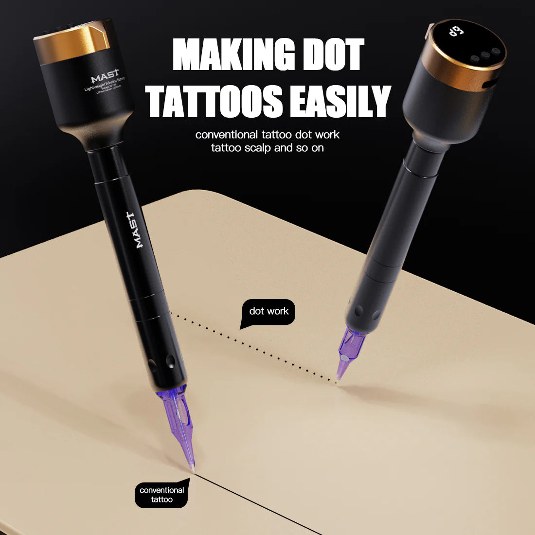 Dragonhawk T1 Fuente de Alimentación Inalámbrica para Tatuajes (Negro y Dorado)