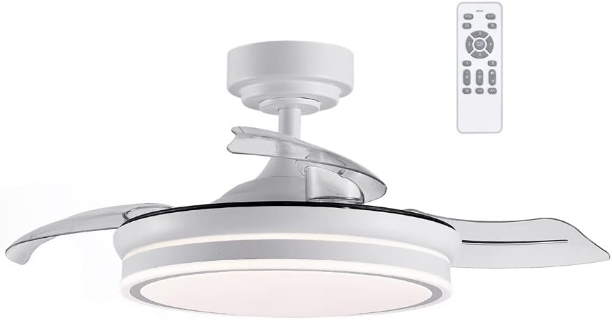 wonderlamp – Ventilador de Techo con Luz LED Pearl Mini, Aspas Retráctiles, Motor DC Muy Silencioso, 3 Temperaturas de Color Regulables, 46W, Blanco