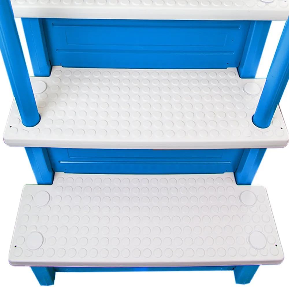 Escalones antideslizantes Aqua Select para piscinas elevadas | Azul | Para piscinas sobre tierra | Se pueden montar en terrazas de 48" a 54" de altura | Escalera de seguridad con capacidad hasta 250 lbs