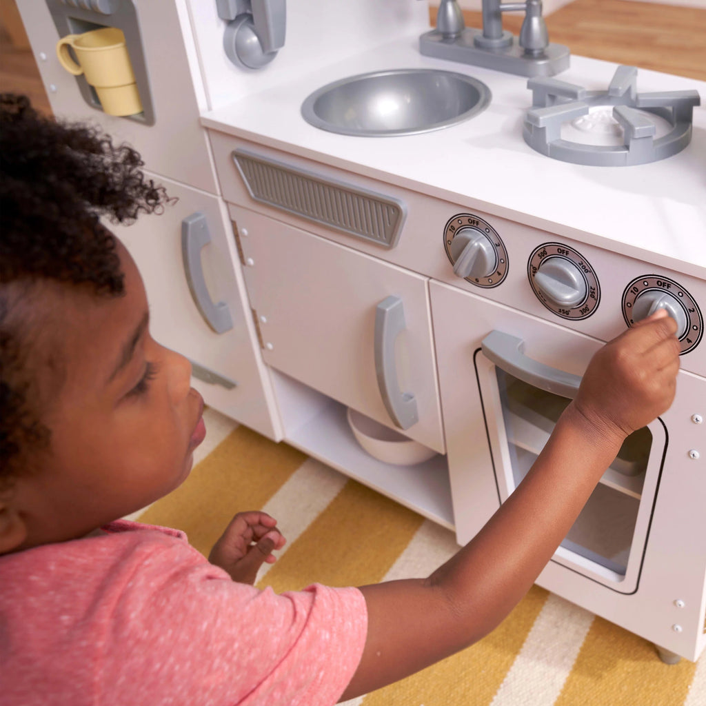 Cocina de Juguete KidKraft Vintage de Madera Blanca con Fabricador de Hielo y Teléfono de Juguete