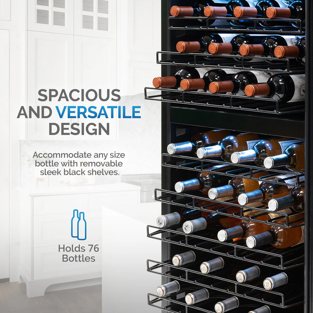 2025 Refrigerador de Vinos Independiente Newair® de Acero Inoxidable – 76 Botellas – 23" con Doble Zona