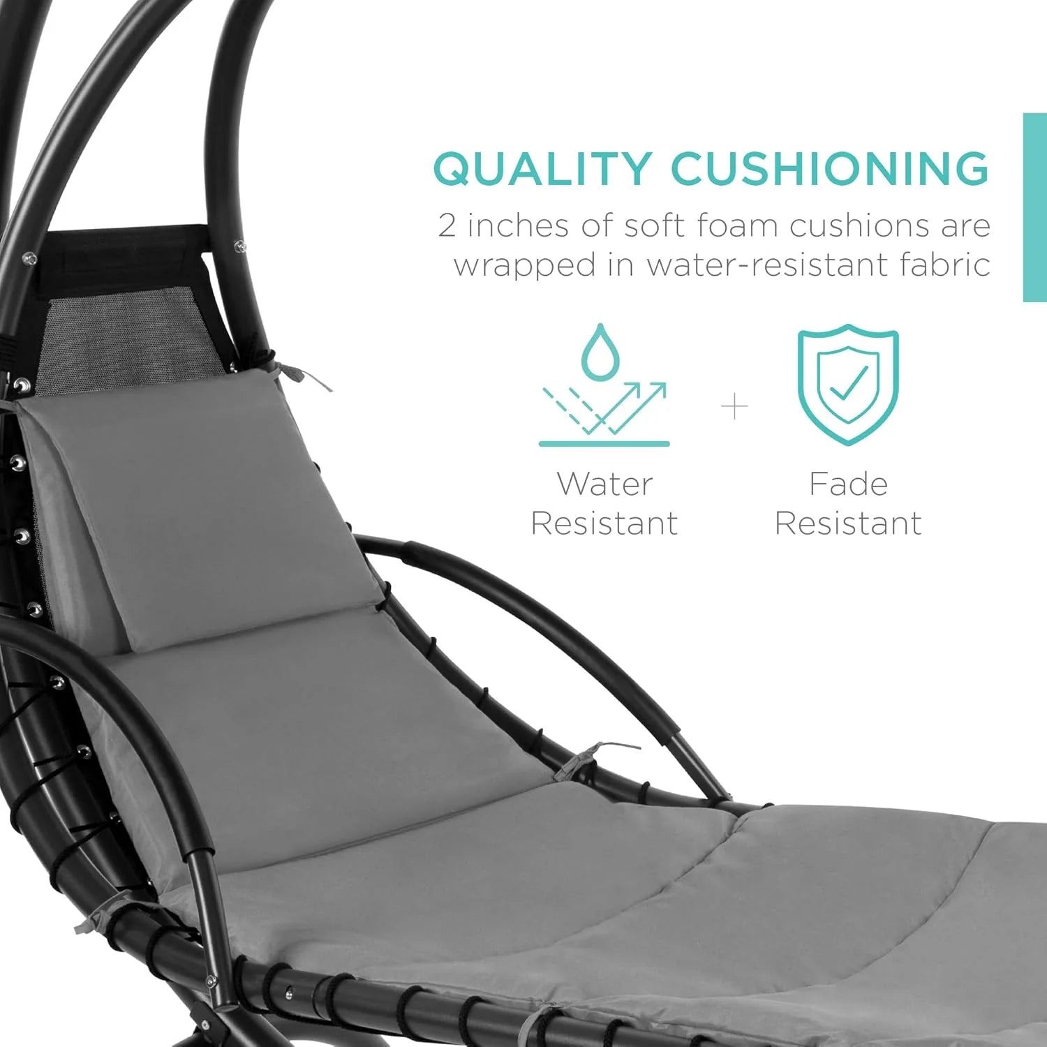 Chaise Longue Suspendue de Exterior Best Choice Products – Silla Balancín Curvada de Acero con Cojín Integrado y Toldo Desmontable – Gris Carbón