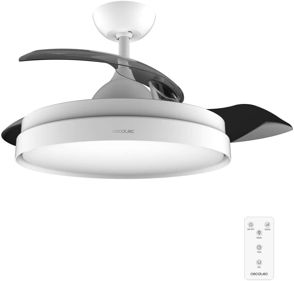 Ventilador de Techo Cecotec con Aspas Retráctiles y Lámpara Invisible EnergySilence Aero 4280 de Acero, 40 W, Diámetro 42 Pulgadas (106 cm), Temporizador, 3 Tonos de Luz, Función Verano-Invierno