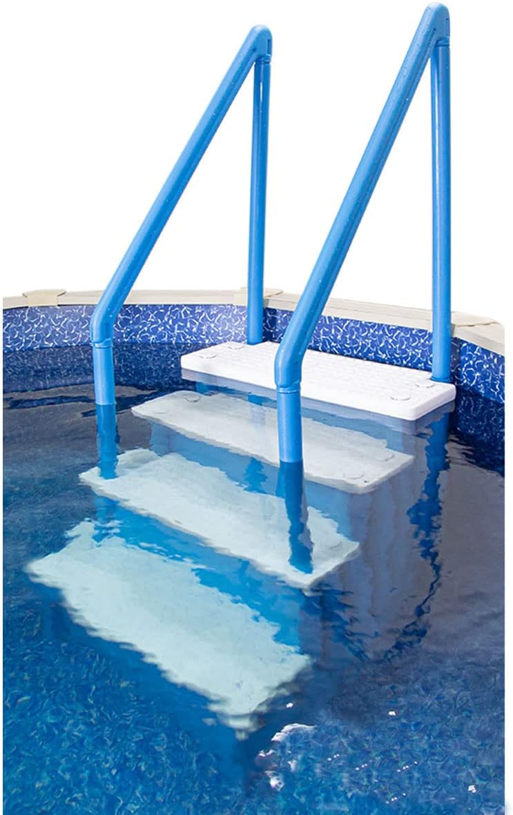 Escalones antideslizantes Aqua Select para piscinas elevadas | Azul | Para piscinas sobre tierra | Se pueden montar en terrazas de 48" a 54" de altura | Escalera de seguridad con capacidad hasta 250 lbs