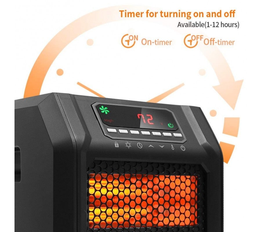 Calefactor de Espacio Infrarrojo LIFE SMART con 6 Elementos de Cuarzo, Pantalla Digital LED, Calentamiento Rápido con Control Remoto y Temporizador, Sistema de Termostato con Protección contra Vuelcos y Sobrecalentamiento para el Hogar